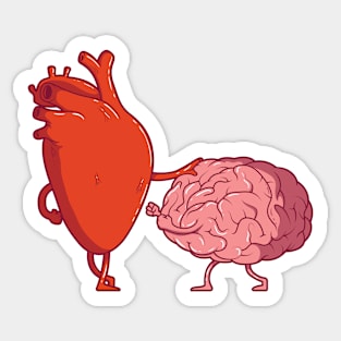 Head vs Heart // Funny Heart versus Brain Cartoon Sticker